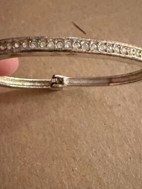 Crystal-Accented Silver-Tone Women's Bangle Bracelet